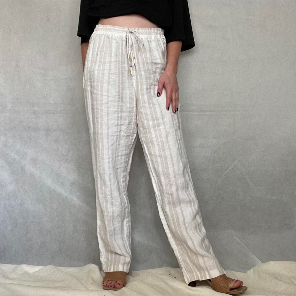 White and Cream Stripe Linen Pants